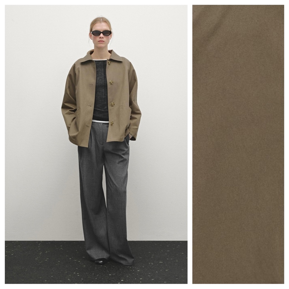 NWOT. Massimo Dutti Khaki/Brown Cotton Blend Water-Repellent Short Jacket Size S